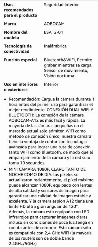 Camara Espia 1080P Bluetooth WiFi 2.4GHz Bateria