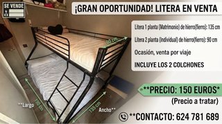 Litera de hierro 135cm y 90cm + 2 colchones