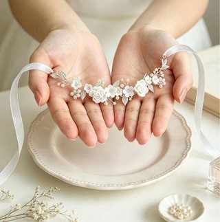 Tocado Novia Plata Flores Vid Cristales
