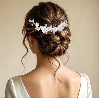 Tocado Novia Plata Flores Vid Cristales