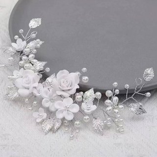 Tocado Novia Plata Flores Vid Cristales