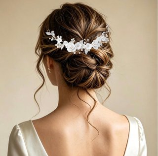 Tocado Novia Plata Flores Vid Cristales