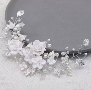 Tocado Novia Plata Flores Vid Cristales