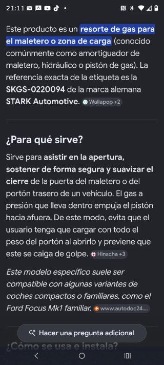 Resortes de gas para maletero o zona de carga