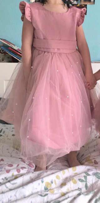 Vestido fiesta niña rosa perlas