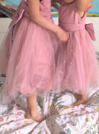 Vestido fiesta niña rosa perlas