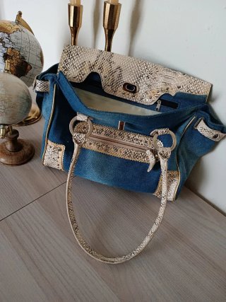 Borsa Jeans e Beige Pitonata