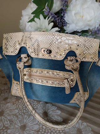 Borsa Jeans e Beige Pitonata