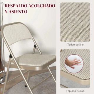 Set 4 Sillas Plegables Tela y Metal Beige