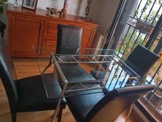 Mesa y 4 Sillas Comedor Cristal