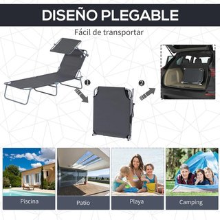 Tumbona Plegable con Toldo Reclinable Gris 187cm