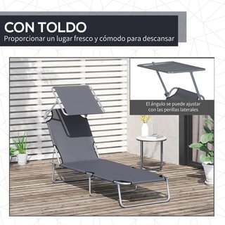 Tumbona Plegable con Toldo Reclinable Gris 187cm