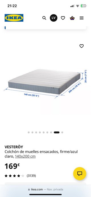 Cama IKEA VESTERÖY + Estructura NEIDEN 140cm