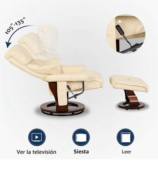 Sillón Reclinable Cuero Beige y Madera
