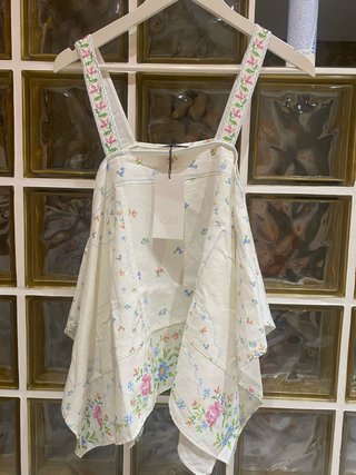 Top Zara Estampado Lino Multicolor