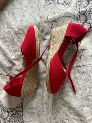 Zapatos espartos con tacón rojos talla 38