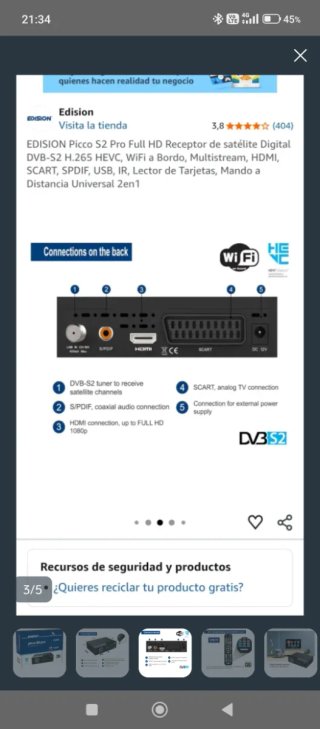 Receptor Satélite Edision Picco S2 Pro Full HD