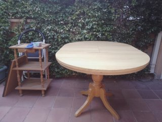 Mesa de comedor redonda de madera ampliable de 90