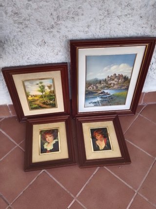 Lote 4 Cuadros Decorativos Marco Madera