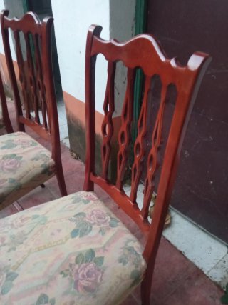 Conjunto 4 Sillas Comedor Antiguas Madera Tapizada