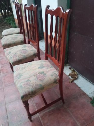 Conjunto 4 Sillas Comedor Antiguas Madera Tapizada