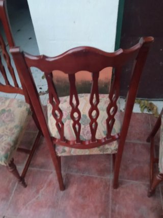 Conjunto 4 Sillas Comedor Antiguas Madera Tapizada