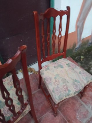 Conjunto 4 Sillas Comedor Antiguas Madera Tapizada