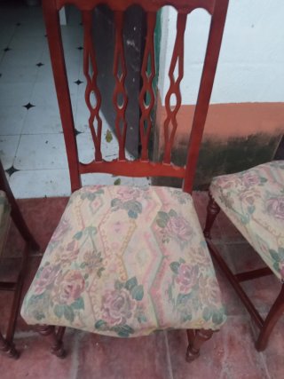 Conjunto 4 Sillas Comedor Antiguas Madera Tapizada