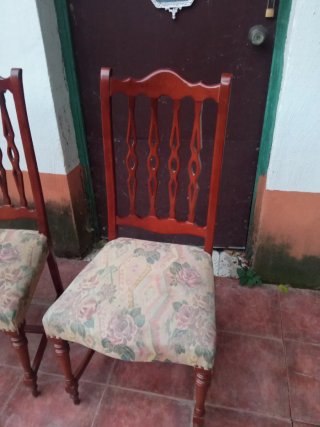 Conjunto 4 Sillas Comedor Antiguas Madera Tapizada
