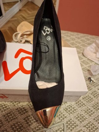 Zapatos de salón ante y metal negro talla 38