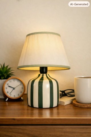 Lampada da tavolo a righe verdi e bianche