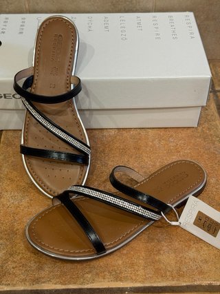 Sandalias Geox Mujer Negras y Plateadas