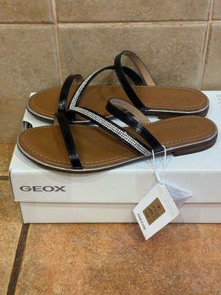 Sandalias Geox Mujer Negras y Plateadas