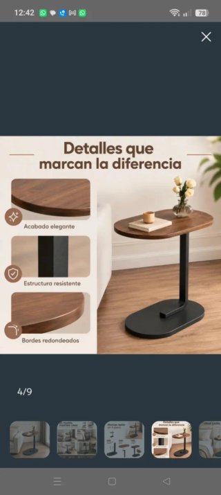Mesa auxiliar C ovalada madera y metal