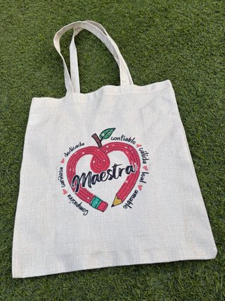 Tote bag Maestra con diseño de manzana