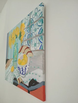 Cuadro bodegón pintura acrílica flores