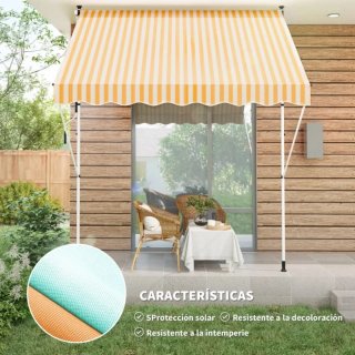 Toldo de rayas beige y amarillo