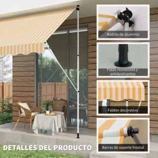 Toldo de rayas beige y amarillo
