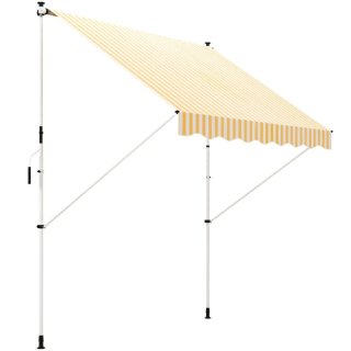 Toldo de rayas beige y amarillo