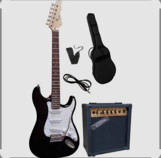 Guitarra Eléctrica Negra + Amplificador y Accesori