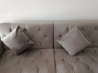 Sofá Cama Gris Tela y Madera