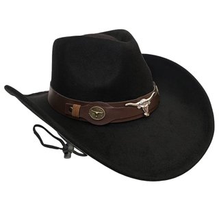Sombrero Vaquero Negro con Adorno de Toro Cowboy
