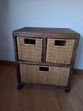 Mueble Auxiliar Cestas Mimbre y Madera