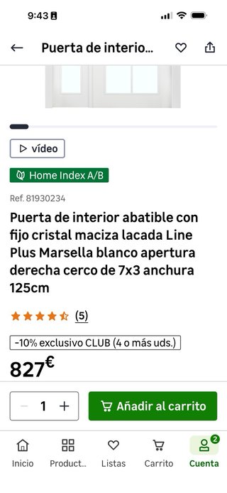 Puerta maciza doble con cuarterones, blanca lacada