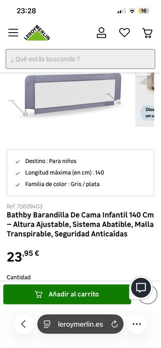 Barrera Cama Bathby 140cm y 180cm.