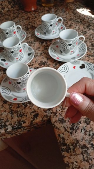 Juego 6 Tazas Café Porcelana Corazones