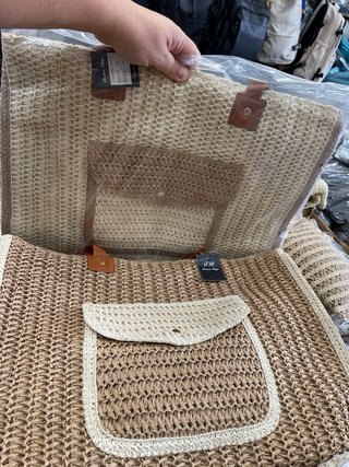 Borsa in paglia con tasca frontale 2 varianti disp