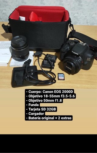 Canon EOS 2000D Cámara + Lentes + Accesorios