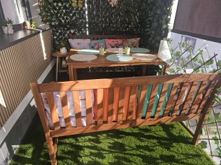 Conjunto jardín mesa y 2 bancos
