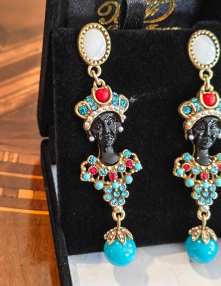 Orecchini vintage Moro neri e turchesi
